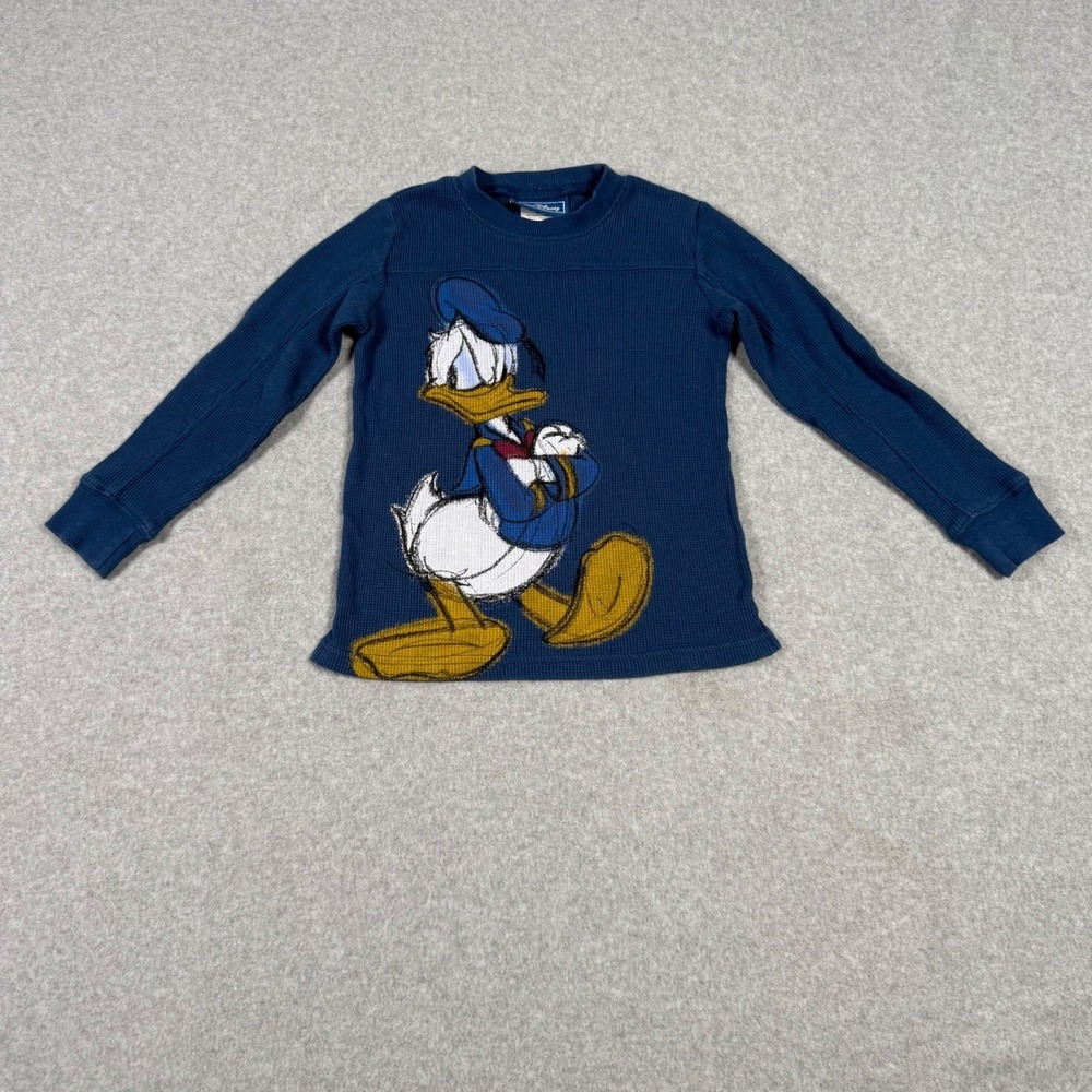 Walt Disney Donald Duck Navy Blue Waffle Knit Thermal Shirt Kids Size 3T Retro
